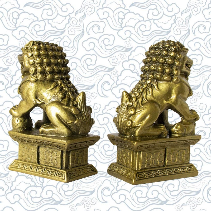 Addune Feng Shui Chinese Beijing Foo Dogs Statues Pair Guardian Lions Statues Wealth Protection Figurine Decorations Home Gifts (Bronze) - Image 4